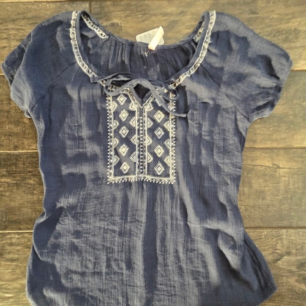#443 Chic Navy Women's Blouse with Embroidery